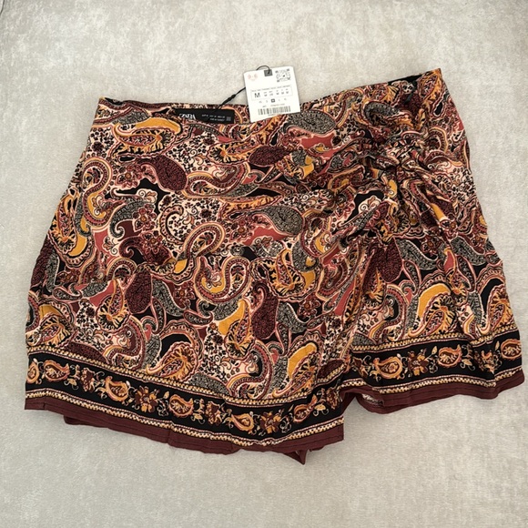 NWT! Zara Floral Paisley Print Wrap Tie Mini Skort size Medium - Picture 8 of 15